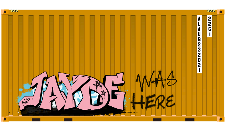 A shipping container tagged with graffiti reading &ldquo;Jayde was here&rdquo; — a link to jayde.io